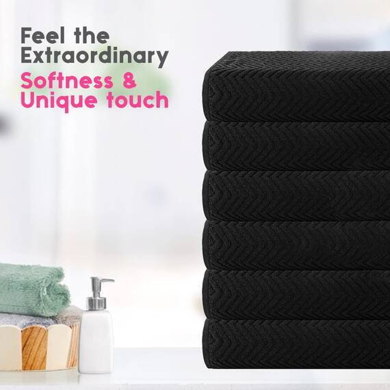 Casa Copenhagen Wave Strukturiertes 6-teiliges kleines Badetuchset - Graphitschwarz, aus 100% ägyptischer Baumwolle Kiefergrau, Badetücher für das Badezimmer (perfekte Geschenkset für Damen & Herren)