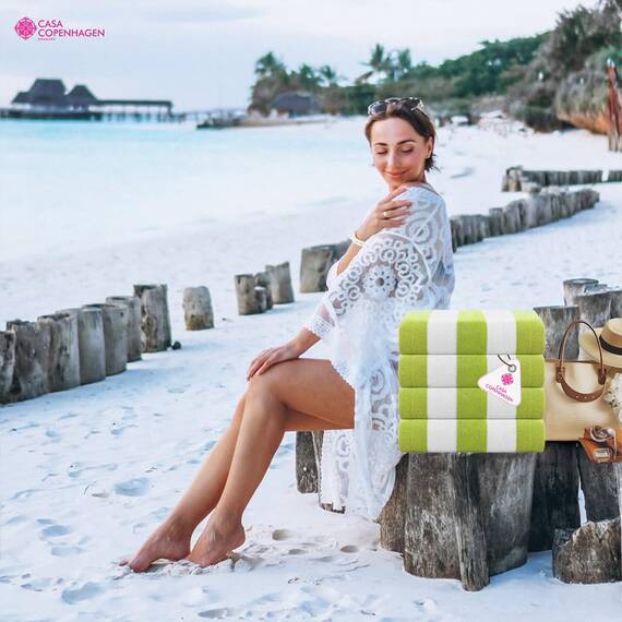 Casa Copenhagen Cabana Handtücher 4-Stück Geschenkset aus – Grün Strandtüchern, 75x150 cm extragroße Pooltüchern 100% Baumwolle (perfekte Sommer Geschenkset für Damen & Herren)
