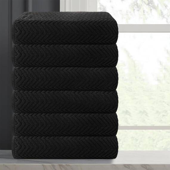 Casa Copenhagen Wave Strukturiertes 6-teiliges kleines Badetuchset - Graphitschwarz, aus 100% ägyptischer Baumwolle Kiefergrau, Badetücher für das Badezimmer (perfekte Geschenkset für Damen & Herren)