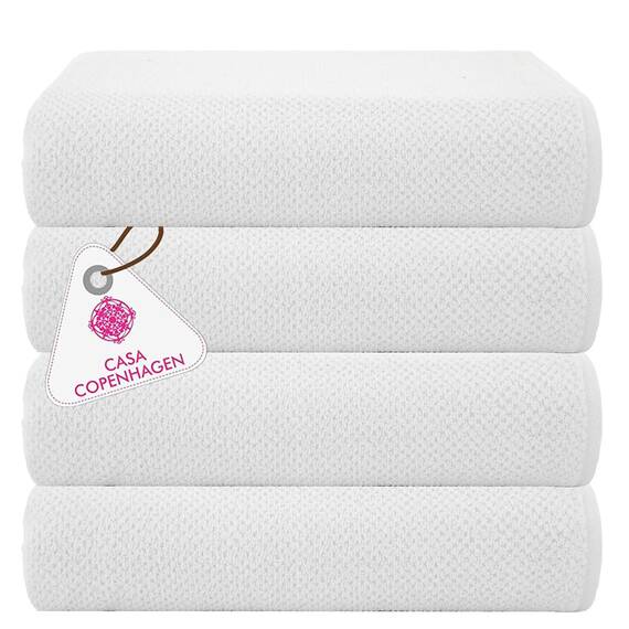 Casa Copenhagen Popcorn Textured 4-teiliges Geschenkset XL Designer Handtüchern aus 100% ägyptischer Baumwolle- Weiß, 70x140 cm, 4Badetücher für Badezimmer (perfekte Geschenkset für Damen & Herren)