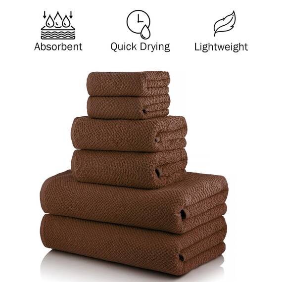 Casa Copenhagen 6-teiliges Handtuchset mit Popcorn-Struktur – Karamellbraun, 550 g/m², 2 Badetücher, 2 Handtücher, 2 Waschlappen, strapazierfähige Baumwollhandtücher, Geschenkset fürs Badezimmer