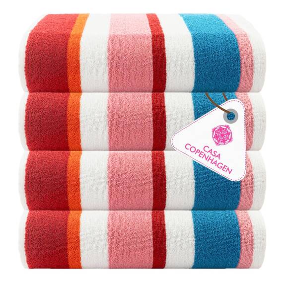 Casa Copenhagen Bora Bora Handtücher 4-Stück Geschenkset aus – Rosa, 75x150 cm extragroße Pooltüchern 100% Baumwolle (perfekte Sommer Geschenkset für Damen & Herren)