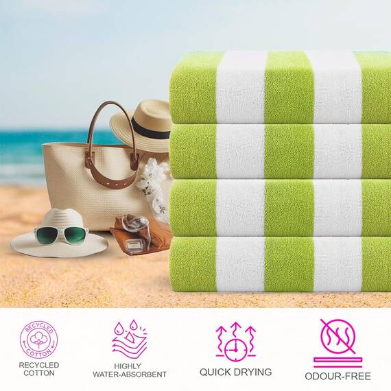 Casa Copenhagen Cabana Handtücher 4-Stück Geschenkset aus – Grün Strandtüchern, 75x150 cm extragroße Pooltüchern 100% Baumwolle (perfekte Sommer Geschenkset für Damen & Herren)