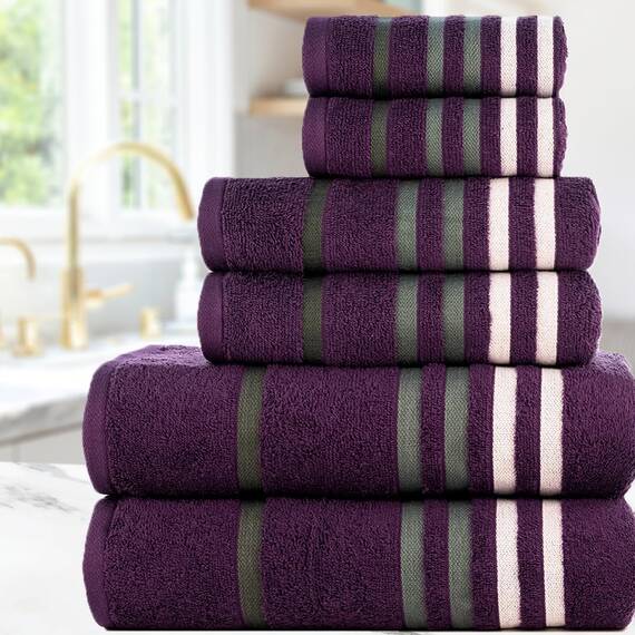 Casa Copenhagen, 6teiliges Designer Handtuch Geschenkset aus 100% ägyptischer Baumwolle –Dunkellila, 550 g/m² (2Badetücher, 2Handtücher, 2Waschhandschuhe) Geschenkbox für Damen & Herren