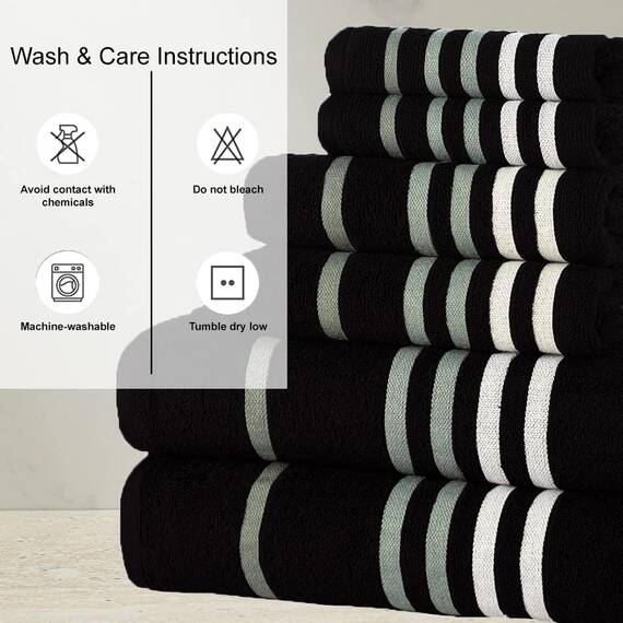 Casa Copenhagen, 6teiliges Designer Handtuch Geschenkset aus 100% ägyptischer Baumwolle –Schwarz, 550 g/m² (2Badetücher, 2Handtücher, 2Waschhandschuhe) Geschenkbox für Damen & Herren