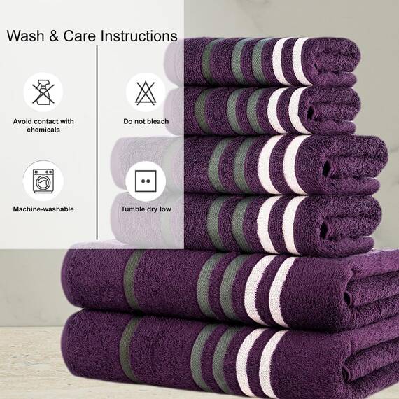 Casa Copenhagen, 6teiliges Designer Handtuch Geschenkset aus 100% ägyptischer Baumwolle –Dunkellila, 550 g/m² (2Badetücher, 2Handtücher, 2Waschhandschuhe) Geschenkbox für Damen & Herren