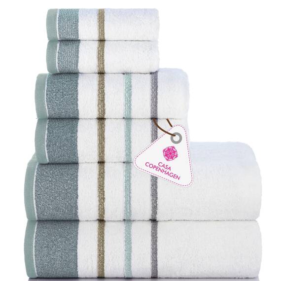 Casa Copenhagen, 6teiliges Designer Handtuch Geschenkset aus 100% ägyptischer Baumwolle – Graues Meergras, 600 g/m² (2Badetücher, 2Handtücher, 2Waschhandschuhe) Geschenkbox für Damen & Herren