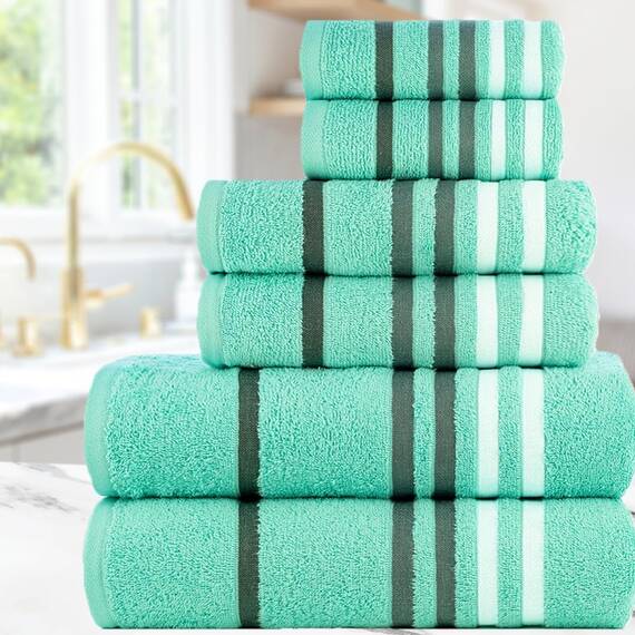 Casa Copenhagen, 6teiliges Designer Handtuch Geschenkset aus 100% ägyptischer Baumwolle –Aquablau, 550 g/m² (2Badetücher, 2Handtücher, 2Waschhandschuhe) Geschenkbox für Damen & Herren