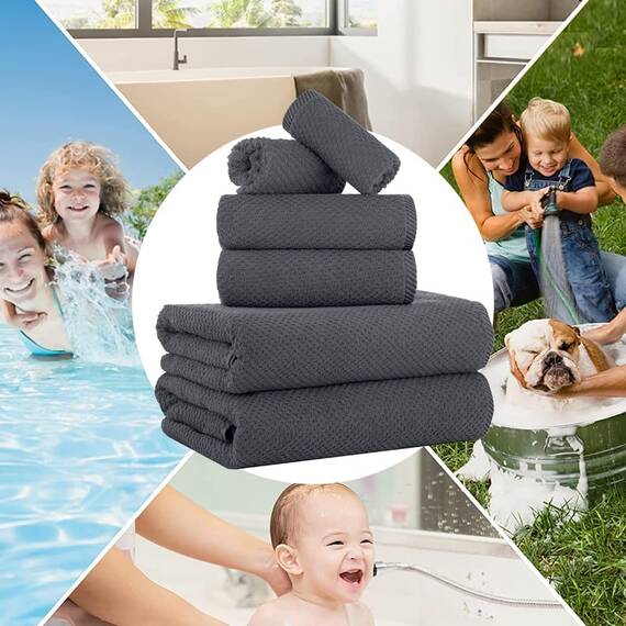 Casa Copenhagen Popcorn 6-teiliges Handtuch-Set – Kiefer Grau, 600 g/m², 2 Badetücher, 2 Handtücher, 2 Waschlappen aus weicher ägyptischer Baumwolle für Badezimmer, Küche und Dusche