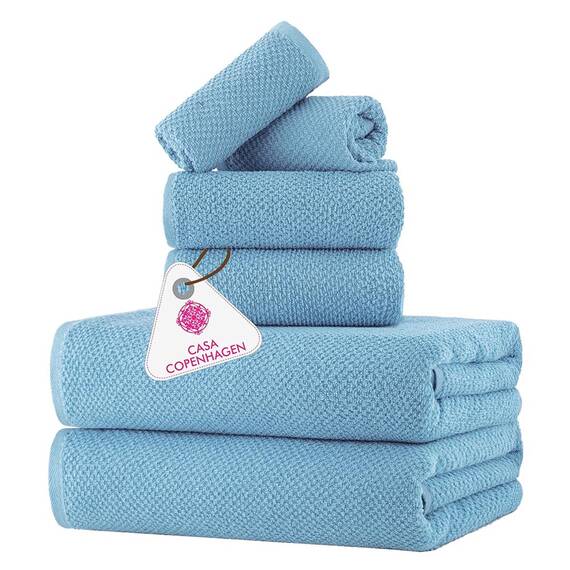 Casa Copenhagen 6-teiliges Handtuchset mit Popcorn-Struktur – Rauchblau, 550 g/m², 2 Bade