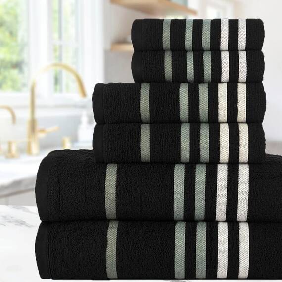 Casa Copenhagen, 6teiliges Designer Handtuch Geschenkset aus 100% ägyptischer Baumwolle –Schwarz, 550 g/m² (2Badetücher, 2Handtücher, 2Waschhandschuhe) Geschenkbox für Damen & Herren