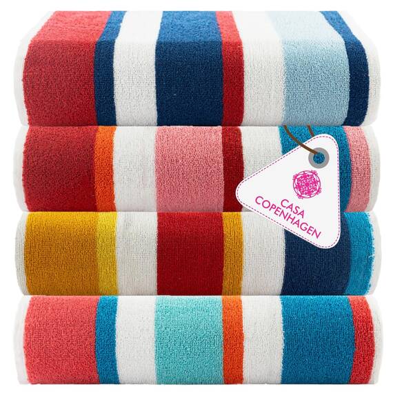 Casa Copenhagen Bora Bora Handtücher 4-Stück Geschenkset aus – Rosa, Rot, Gelb, Türkis, 75x150 cm extragroße Pooltüchern 100% Baumwolle (perfekte Sommer Geschenkset für Damen & Herren)