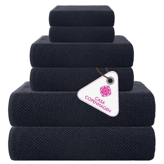 Casa Copenhagen, 6teiliges Designer Handtuch Geschenkset aus 100% ägyptischer Baumwolle- Marineblau, 600 g/m² (2Badetücher, 2Handtücher, 2Waschhandschuhe) Geschenkbox für Damen & Herren