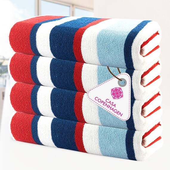 Casa Copenhagen Bora Bora Handtücher 4-Stück Geschenkset aus – Rot, 75x150 cm extragroße Pooltüchern 100% Baumwolle (perfekte Sommer Geschenkset für Damen & Herren)