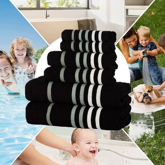 Casa Copenhagen, 6teiliges Designer Handtuch Geschenkset aus 100% ägyptischer Baumwolle –Schwarz, 550 g/m² (2Badetücher, 2Handtücher, 2Waschhandschuhe) Geschenkbox für Damen & Herren