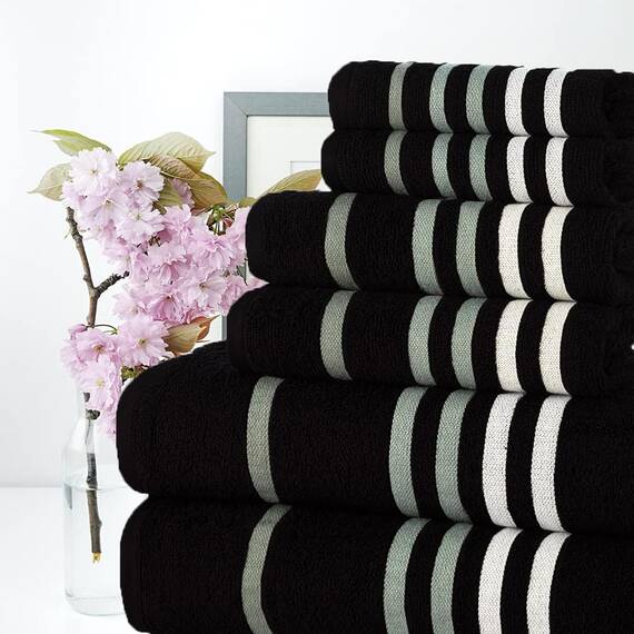 Casa Copenhagen, 6teiliges Designer Handtuch Geschenkset aus 100% ägyptischer Baumwolle –Schwarz, 550 g/m² (2Badetücher, 2Handtücher, 2Waschhandschuhe) Geschenkbox für Damen & Herren