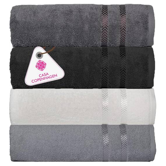 Casa Copenhagen Ember 4-teiliges Geschenkset XL Designer Handtüchern aus 100% ägyptischer Baumwolle – Hellgrau + Weiß + Schwarz + Dunkelgrau, 69 x 140 cm, 4 Badetücher für Badezimmer