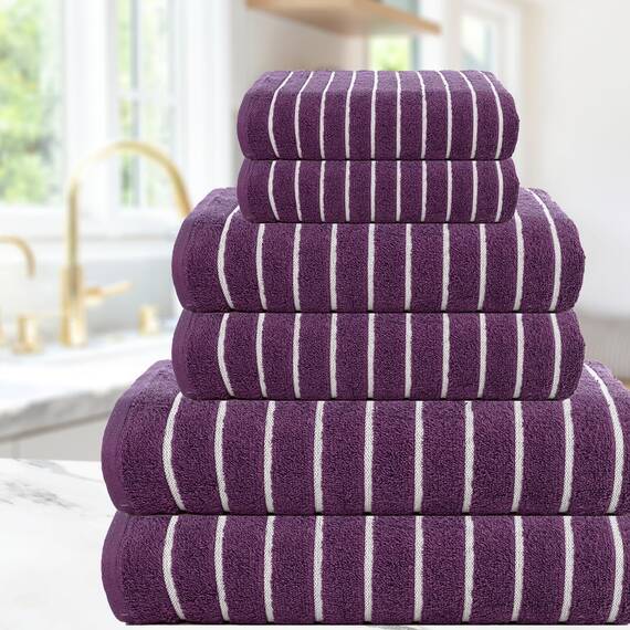 Casa Copenhagen, 6teiliges Designer Handtuch Geschenkset aus 100% ägyptischer Baumwolle –Dunkellila, 600 g/m² (2Badetücher, 2Handtücher, 2Waschhandschuhe) Geschenkbox für Damen & Herren