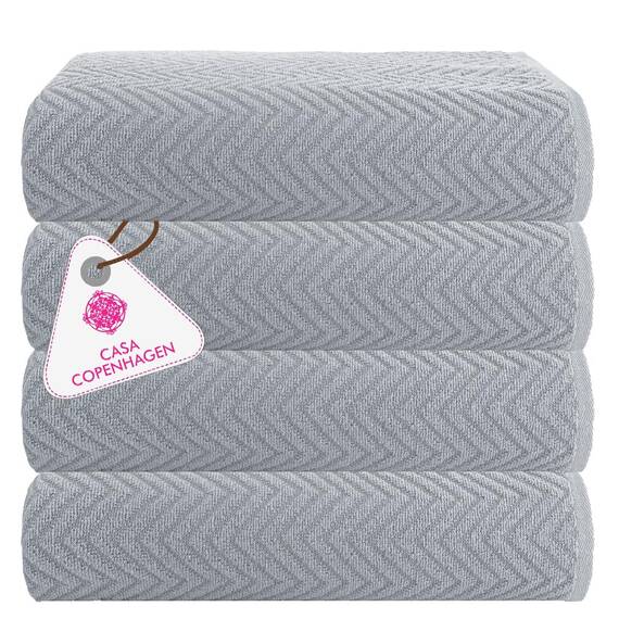 Casa Copenhagen Wave Textured 4-teiliges Geschenkset XL Designer Handtüchern aus 100% ägyptischer Baumwolle- Grauviolett,70x140 cm,4Badetücher für Badezimmer (perfekte Geschenkset für Damen & Herren)
