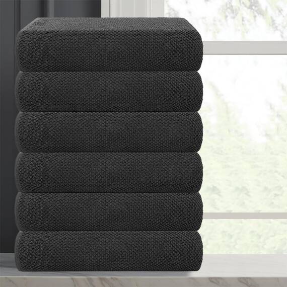 Casa Copenhagen Strukturiertes 6-teiliges kleines Badetuchset - Rauchgrau, aus 100% ägyptischer Baumwolle Kiefergrau, Badetücher für das Badezimmer (perfekte Geschenkset für Damen & Herren)