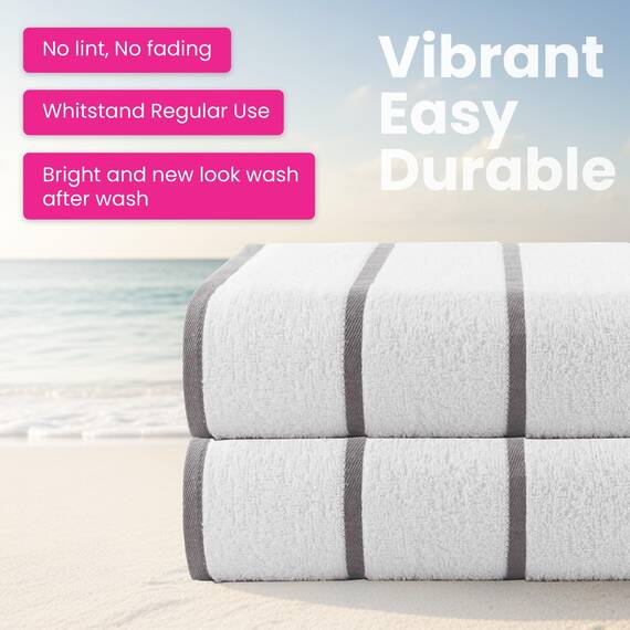 Casa Copenhagen Cabana Pool 4-teiliges Set großer Badetücher 76x152 cm, 550 GSM, in Dänemark entworfen, aus weicher ägyptischer Baumwolle für Badezimmer, Küche & Dusche- Grauweiß gestreift