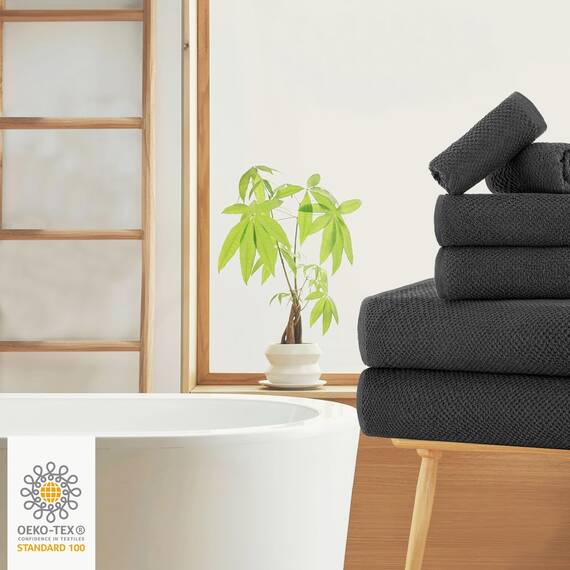 Casa Copenhagen, 6teiliges Designer Handtuch Geschenkset aus 100% ägyptischer Baumwolle –Kieferngrau, 600 g/m² (2Badetücher, 2Handtücher, 2Waschhandschuhe) Geschenkbox für Damen & Herren