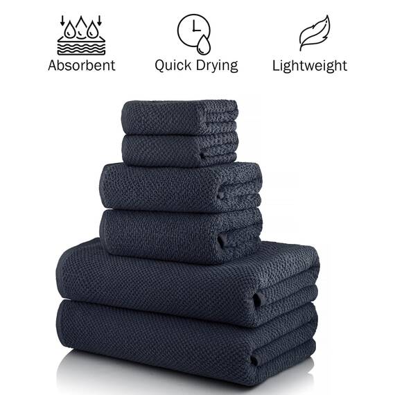 Casa Copenhagen, 6teiliges Designer Handtuch Geschenkset aus 100% ägyptischer Baumwolle- Marineblau, 600 g/m² (2Badetücher, 2Handtücher, 2Waschhandschuhe) Geschenkbox für Damen & Herren