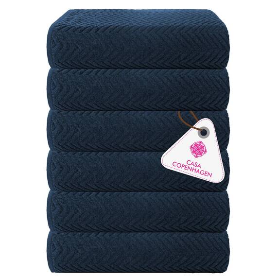 Casa Copenhagen Wave Strukturiertes 6-teiliges kleines Badetuchset - Marineblau, aus 100% ägyptischer Baumwolle Kiefergrau, Badetücher für das Badezimmer (perfekte Geschenkset für Damen & Herren)