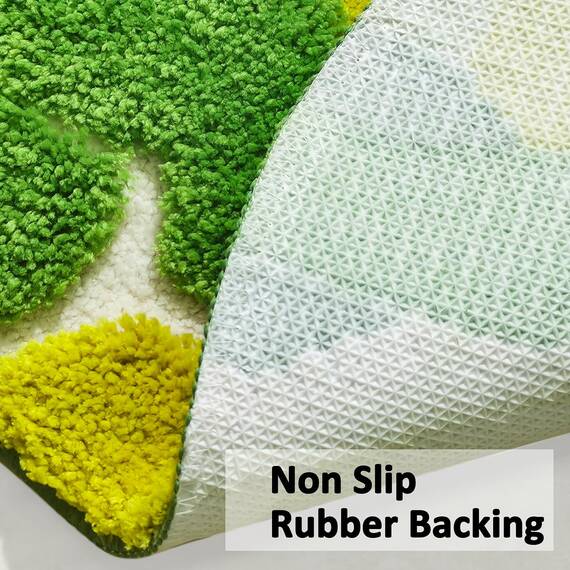 Badteppich, niedlich, gelb-grünes Moos, Zottel, Badezimmerteppich, Badezimmerdekoration, ästhetische Blätter, weich, rutschfest, waschbar, saugfähig, Bodenkeppich, Boho, Duschmatte, Fußmatte