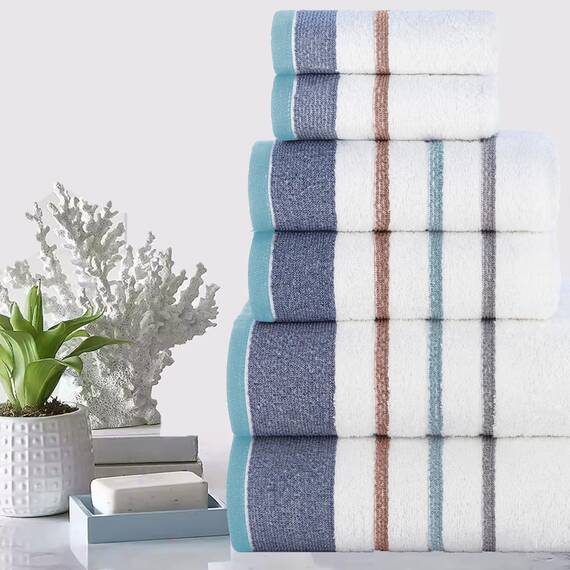 Casa Copenhagen, 6teiliges Designer Handtuch Geschenkset aus 100% ägyptischer Baumwolle – Grauer Denim, 600 g/m² (2Badetücher, 2Handtücher, 2Waschhandschuhe) Geschenkbox für Damen & Herren