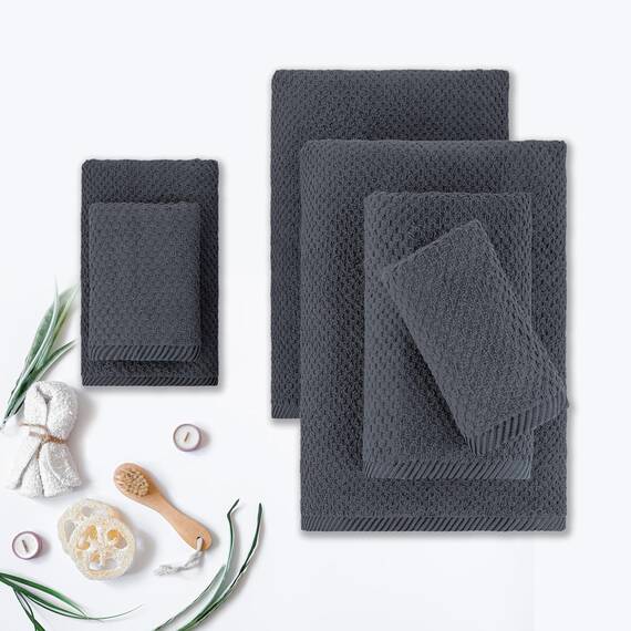 Casa Copenhagen Popcorn 6-teiliges Handtuch-Set – Kiefer Grau, 600 g/m², 2 Badetücher, 2 Handtücher, 2 Waschlappen aus weicher ägyptischer Baumwolle für Badezimmer, Küche und Dusche
