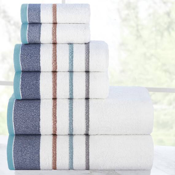Casa Copenhagen, 6teiliges Designer Handtuch Geschenkset aus 100% ägyptischer Baumwolle – Grauer Denim, 600 g/m² (2Badetücher, 2Handtücher, 2Waschhandschuhe) Geschenkbox für Damen & Herren