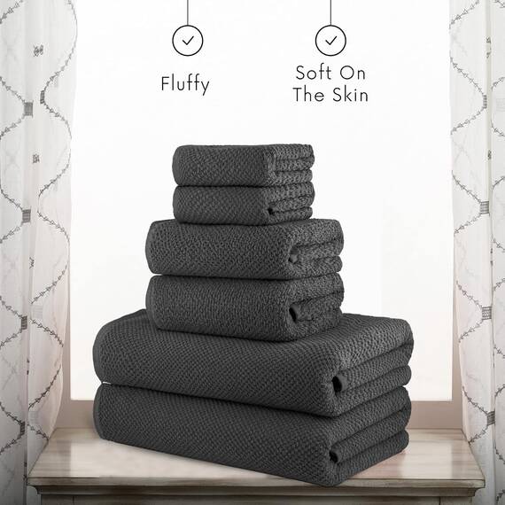 Casa Copenhagen, 6teiliges Designer Handtuch Geschenkset aus 100% ägyptischer Baumwolle –Kieferngrau, 600 g/m² (2Badetücher, 2Handtücher, 2Waschhandschuhe) Geschenkbox für Damen & Herren