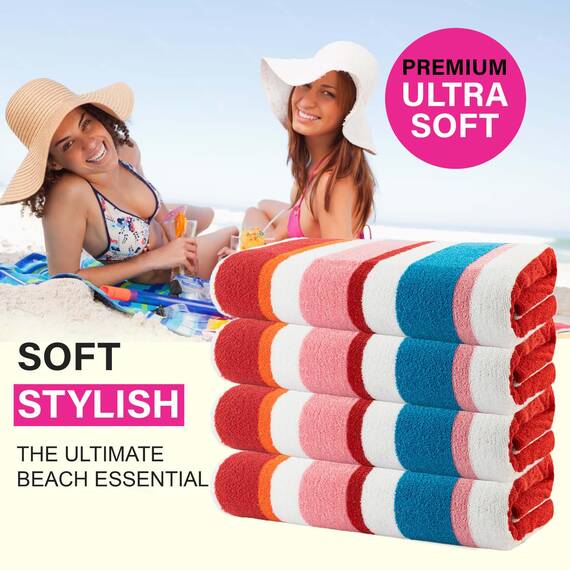 Casa Copenhagen Bora Bora Handtücher 4-Stück Geschenkset aus – Rosa, 75x150 cm extragroße Pooltüchern 100% Baumwolle (perfekte Sommer Geschenkset für Damen & Herren)