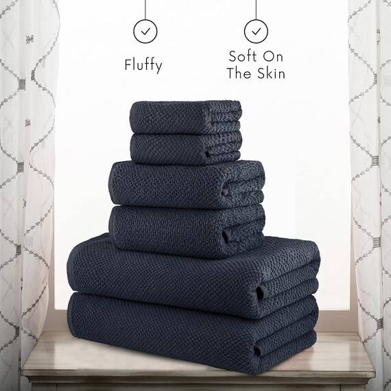 Casa Copenhagen, 6teiliges Designer Handtuch Geschenkset aus 100% ägyptischer Baumwolle- Marineblau, 600 g/m² (2Badetücher, 2Handtücher, 2Waschhandschuhe) Geschenkbox für Damen & Herren