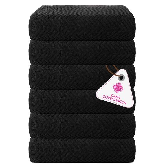 Casa Copenhagen Wave Strukturiertes 6-teiliges kleines Badetuchset - Graphitschwarz, aus 100% ägyptischer Baumwolle Kiefergrau, Badetücher für das Badezimmer (perfekte Geschenkset für Damen & Herren)