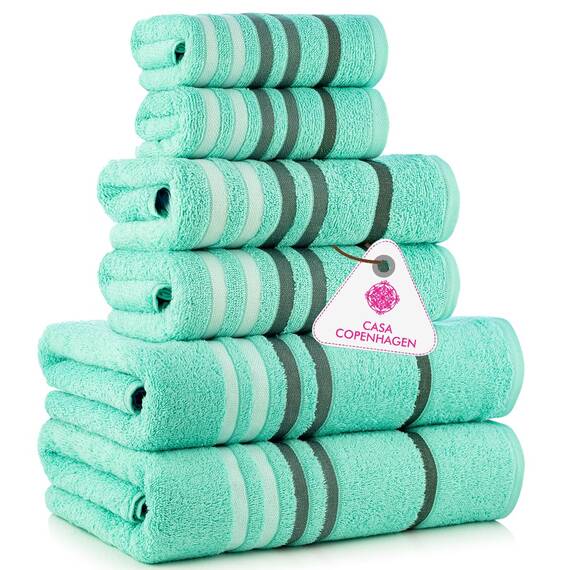 Casa Copenhagen, 6teiliges Designer Handtuch Geschenkset aus 100% ägyptischer Baumwolle –Aquablau, 550 g/m² (2Badetücher, 2Handtücher, 2Waschhandschuhe) Geschenkbox für Damen & Herren