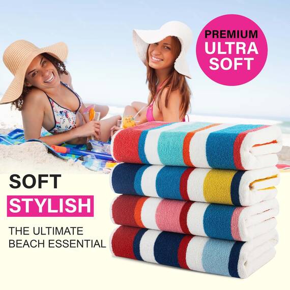 Casa Copenhagen Bora Bora Handtücher 4-Stück Geschenkset aus – Rosa, Rot, Gelb, Türkis, 75x150 cm extragroße Pooltüchern 100% Baumwolle (perfekte Sommer Geschenkset für Damen & Herren)
