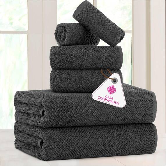 Casa Copenhagen, 6teiliges Designer Handtuch Geschenkset aus 100% ägyptischer Baumwolle –Kieferngrau, 600 g/m² (2Badetücher, 2Handtücher, 2Waschhandschuhe) Geschenkbox für Damen & Herren