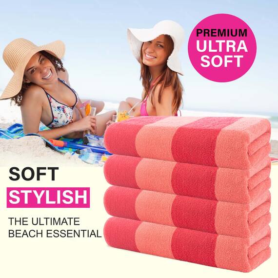 Casa Copenhagen Malibu Handtücher 4-Stück Geschenkset aus – Rosa/Hellrosa Strandtüchern, 75x150 cm extragroße Pooltüchern 100% Baumwolle (perfekte Sommer Geschenkset für Damen & Herren)