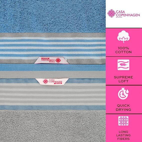 Casa Copenhagen He & She 4er Badetuch-Set, 70x140 cm, Grauviolett–Staubblau, 550 g/m², ägyptische Baumwolle, entworfen in Dänemark, für Badezimmer, Küche & Dusche