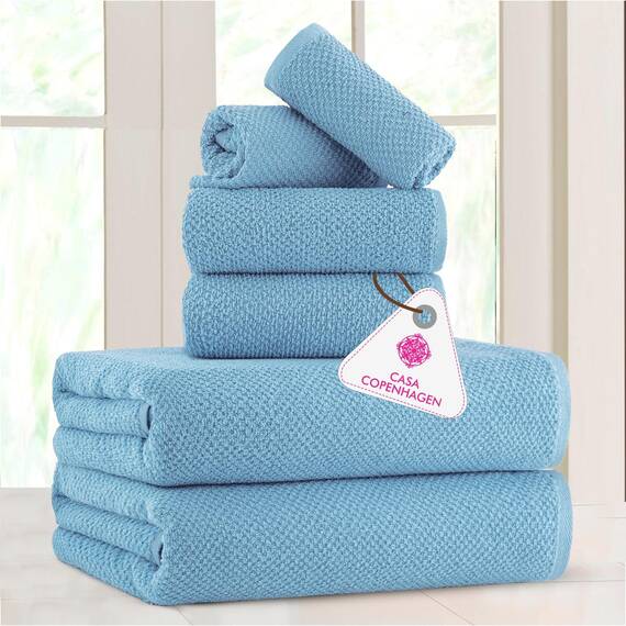 Casa Copenhagen 6-teiliges Handtuchset mit Popcorn-Struktur – Rauchblau, 550 g/m², 2 Bade