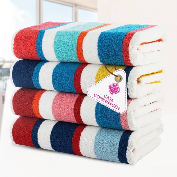 Casa Copenhagen Bora Bora Handtücher 4-Stück Geschenkset aus – Rosa, Rot, Gelb, Türkis, 75x150 cm extragroße Pooltüchern 100% Baumwolle (perfekte Sommer Geschenkset für Damen & Herren)
