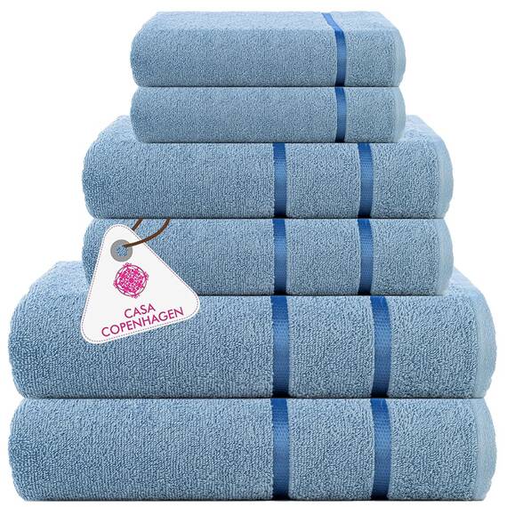 Casa Copenhagen, 6teiliges Designer Handtuch Geschenkset aus 100% ägyptischer Baumwolle -Nebelblau, 500 g/m² (2Badetücher, 2Handtücher, 2Waschhandschuhe) Geschenkbox für Damen & Herren