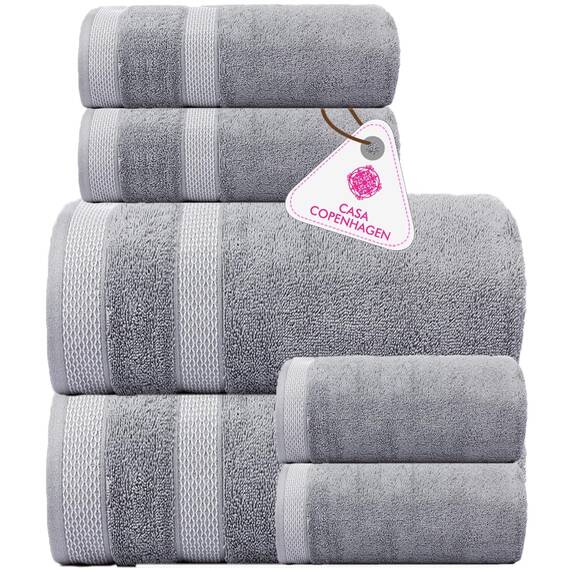Casa Copenhagen, 6teiliges Designer Handtuch Geschenkset aus 100% ägyptischer Baumwolle – Grau-Violett, 600 g/m² (2Badetücher, 2Handtücher, 2Waschhandschuhe) Geschenkbox für Damen & Herren