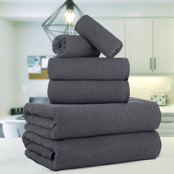 Casa Copenhagen Popcorn 6-teiliges Handtuch-Set – Kiefer Grau, 600 g/m², 2 Badetücher, 2 Handtücher, 2 Waschlappen aus weicher ägyptischer Baumwolle für Badezimmer, Küche und Dusche