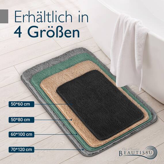 Beautissu Badvorleger rutschfest Waschbar 80x50 cm – Duschvorleger Hochflor Badematte rutschfest Shaggy – Flauschig Badvorleger Badezimmerteppich – Badezimmer Badematte Natur BeauMare FL