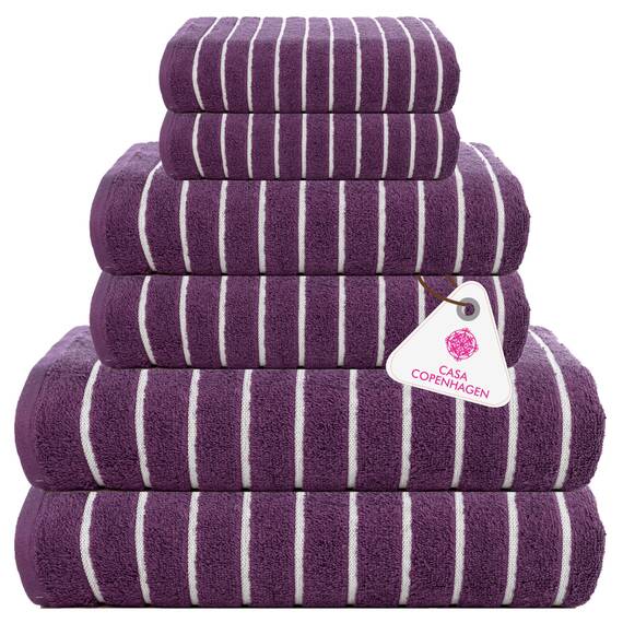 Casa Copenhagen, 6teiliges Designer Handtuch Geschenkset aus 100% ägyptischer Baumwolle –Dunkellila, 600 g/m² (2Badetücher, 2Handtücher, 2Waschhandschuhe) Geschenkbox für Damen & Herren