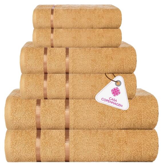 Casa Copenhagen, 6teiliges Designer Handtuch Geschenkset aus 100% ägyptischer Baumwolle -Naturweiß, 500 g/m² (2Badetücher, 2Handtücher, 2Waschhandschuhe) Geschenkbox für Damen & Herren