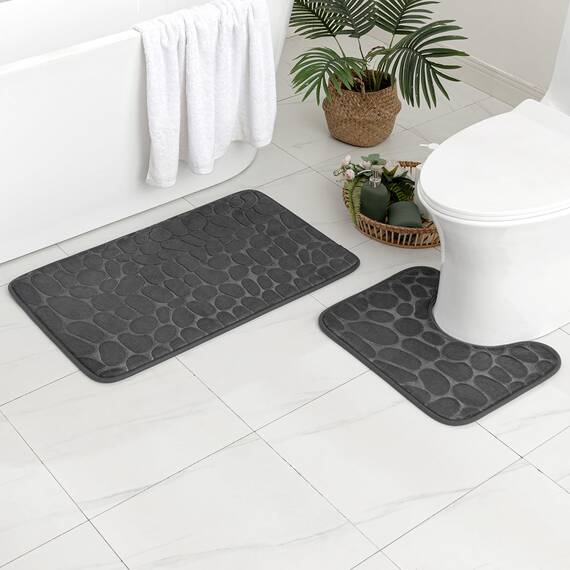 MIULEE Geometrische Badematte Memoryschaum Badezimmerteppich Badteppich Memory Foam Duschvorleger Teppich Badvorleger Fussmatte rutschfeste Matte für Badezimmer Wohnzimmer 50x40 cm Grau